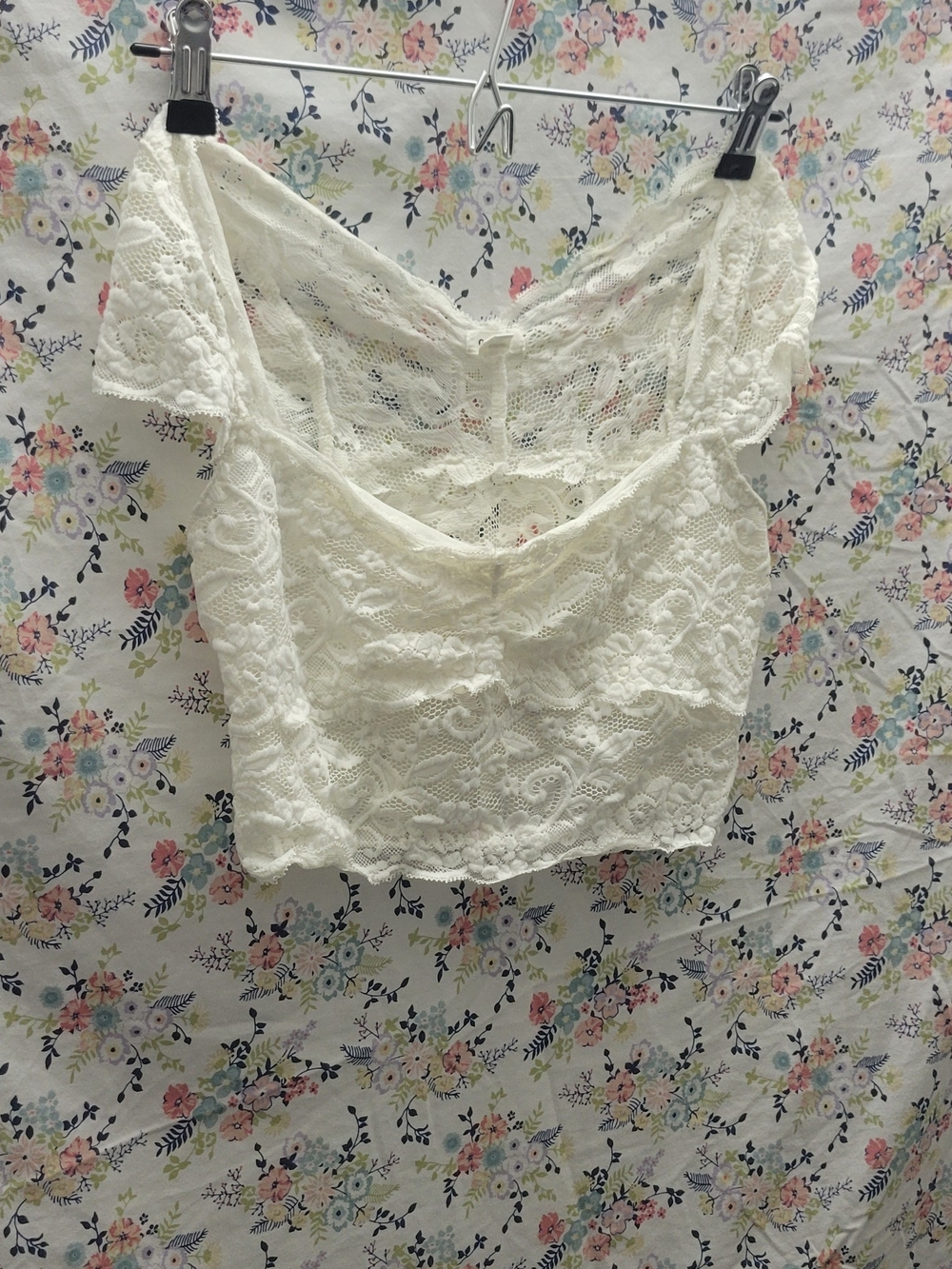 Garage White Lace Off-Shoulder Halter Top